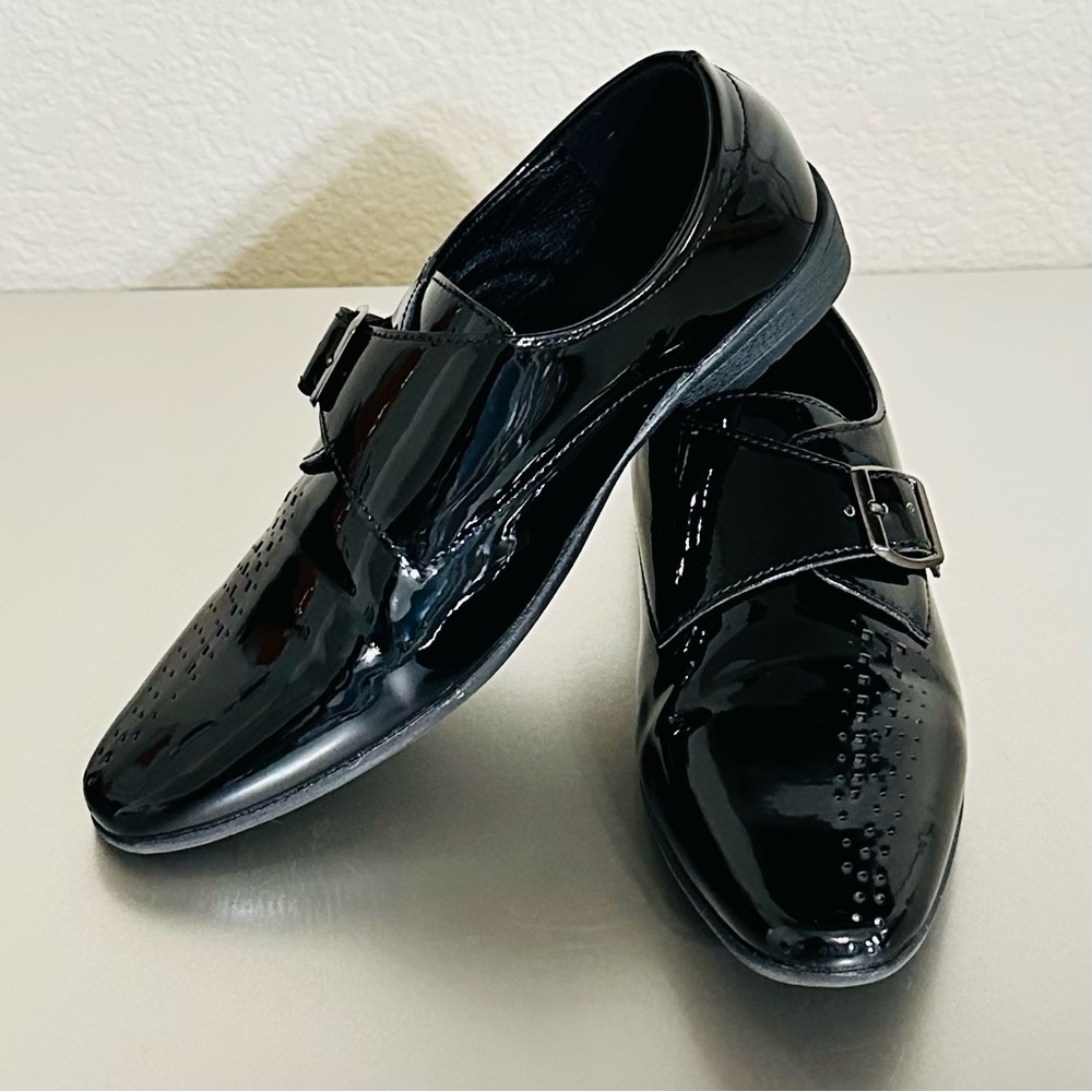 Boys Black Patent Dress Shoes Size 13C Kids Monk Strap Formal Church Wedding